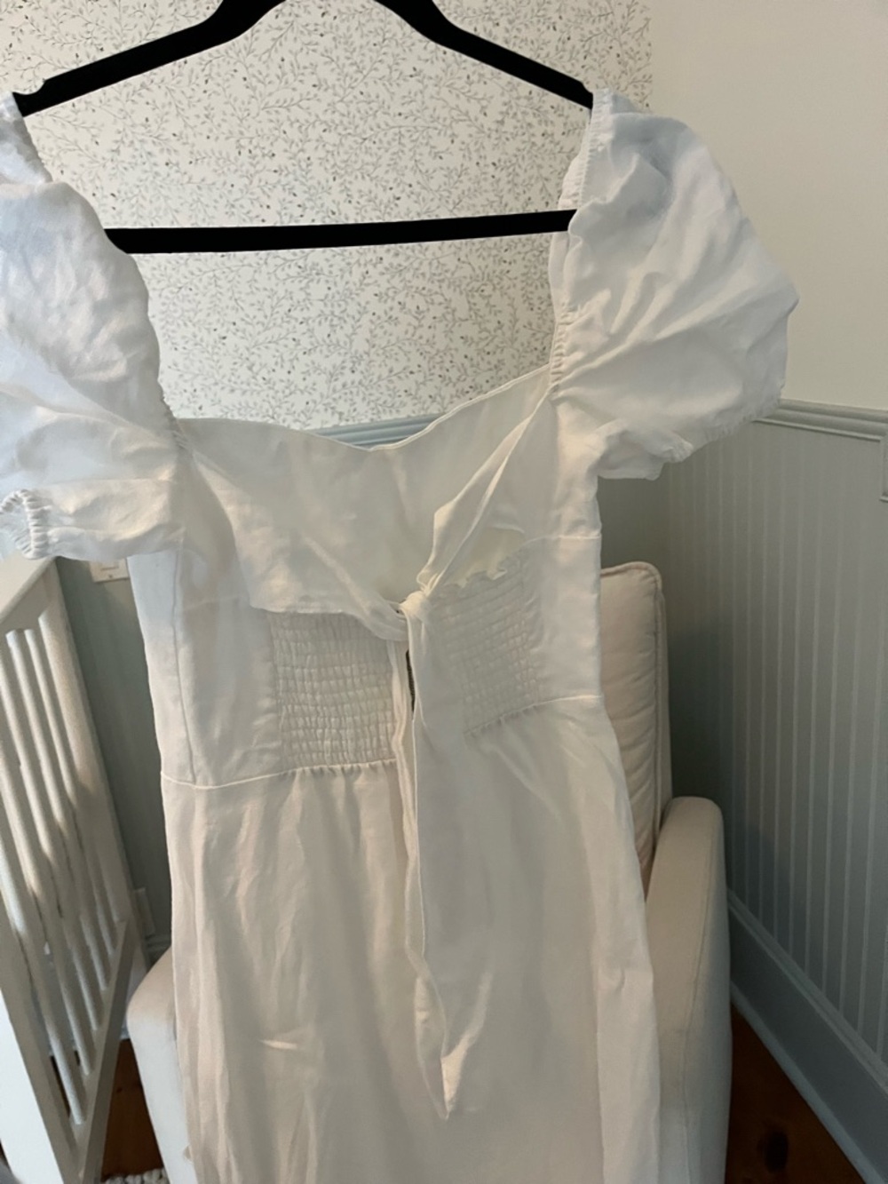 White Puff-Sleeve Midi Dress with Front Slit - Picture 5 of 5